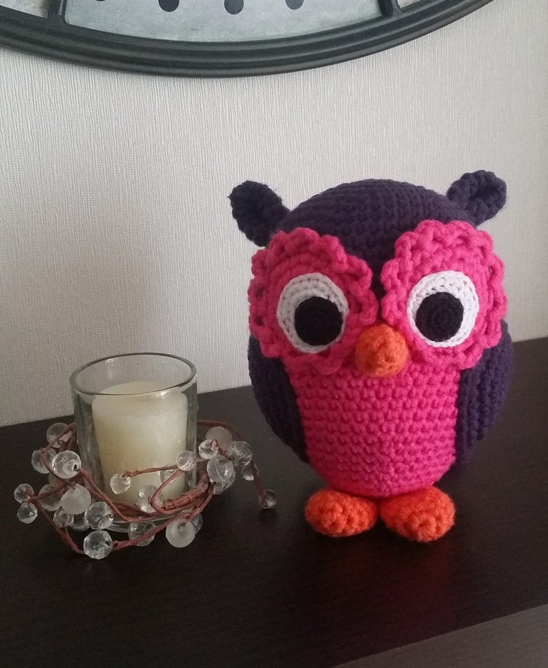 Cuddly Toy Amigurumi Owl Eggplant Pink image 1