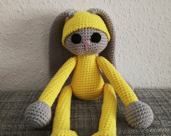 Hase Amigurumi / Häkelfigur (Gelb/Grau)