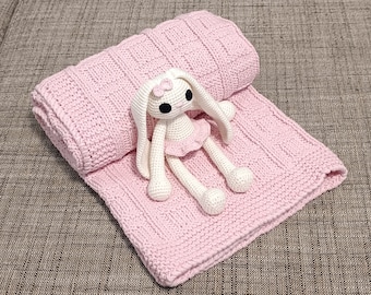 Baby blanket pink with bunny (one copy ready for delivery)
