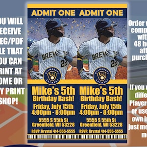 Baseball Ticket Birthday Invitations High Quality 300 DPI You Print