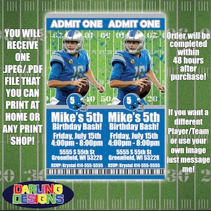 Football Ticket Birthday Invitations High Quality 300 DPI You Print
