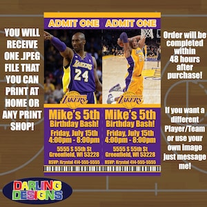 NBA Los Angeles Lakers Ticket Geburtstagseinladungen Hohe Qualität 300 DPI You Print