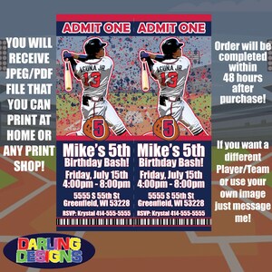 Baseball Ticket Birthday Invitations High Quality 300 DPI You Print