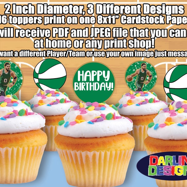 Basketball Birthday Cupcake Toppers High Quality 300 DPI You Print