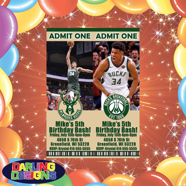 NBA Milwaukee Bucks Ticket Birthday Invitations High Quality | Etsy