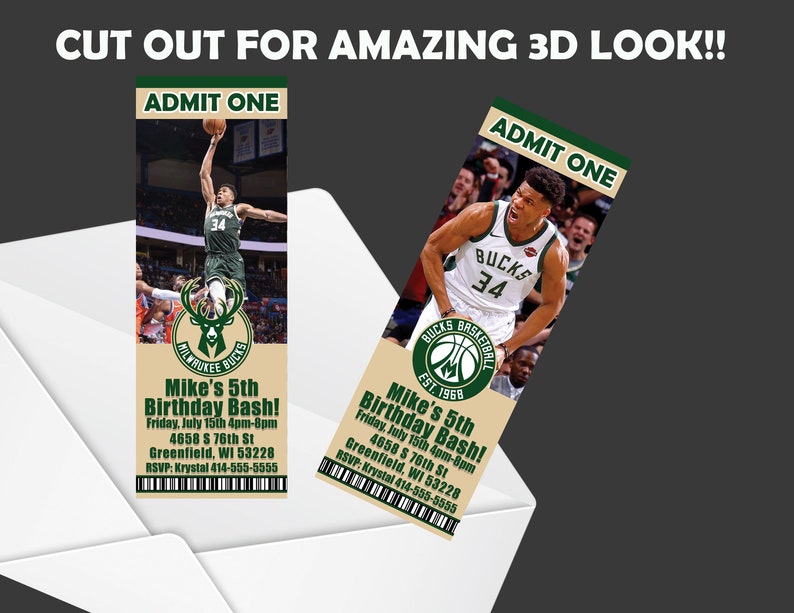 NBA Milwaukee Bucks Ticket Birthday Invitations High Quality Etsy
