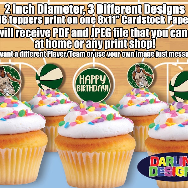 Basketball Birthday Cupcake Toppers High Quality 300 DPI You Print