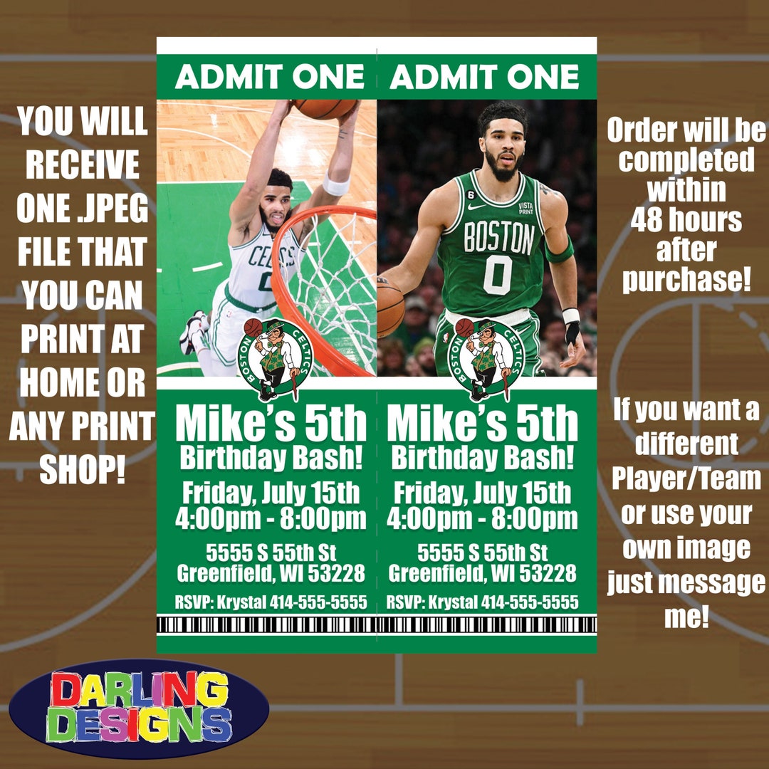 Boston Celtics Ticket Birthday Invitations High Quality 300 DPI You
