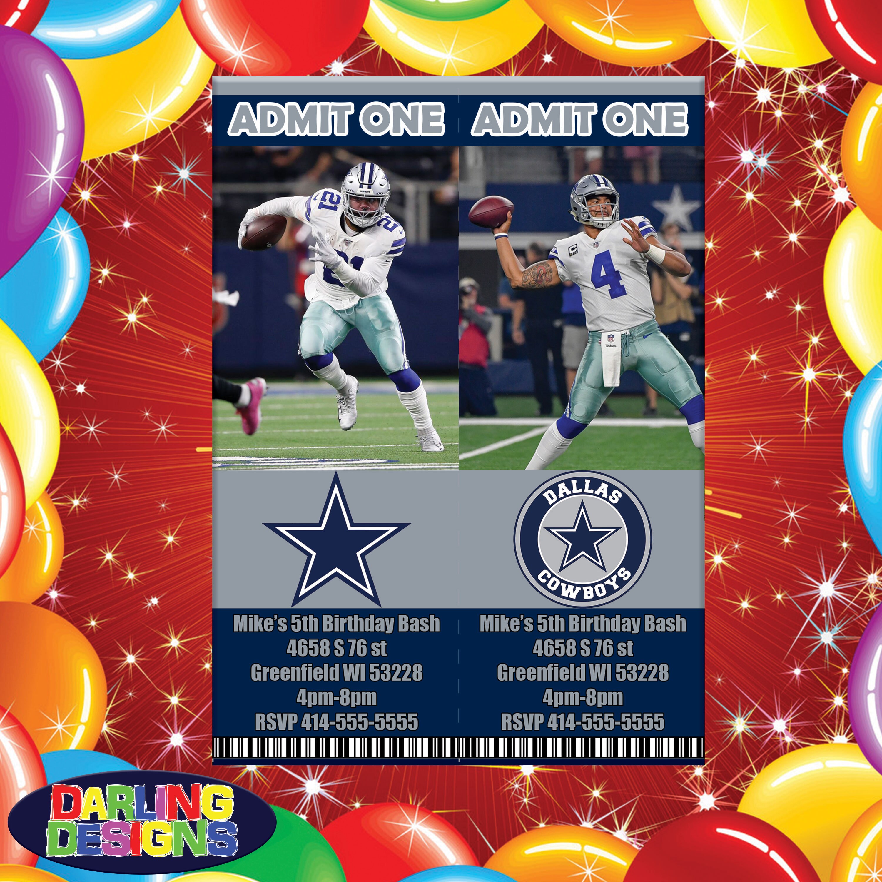 NFL Dallas Cowboys Ticket Birthday Invitations High Quality Etsy