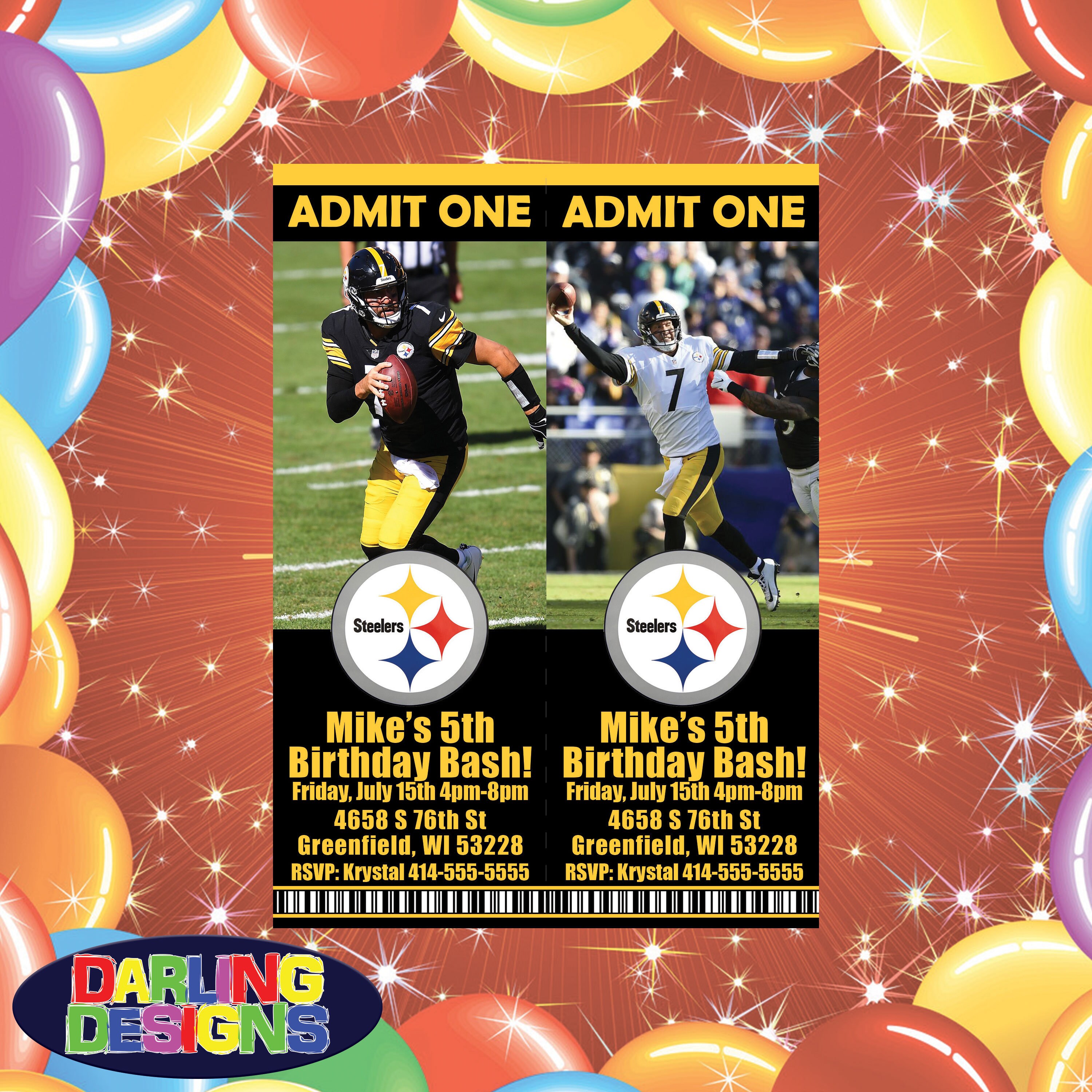 NFL Pittsburgh Steelers Ticket Birthday Invitations High | Etsy