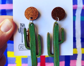 Wooden Cactus earrings