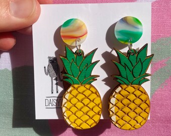 Wooden pineapple earrings