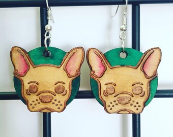 Wooden French Bulldog earrings