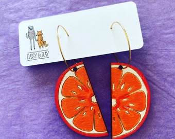 Wooden Blood Orange earrings