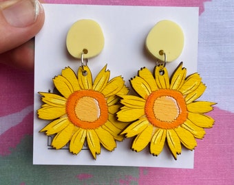 Wooden Sunflower earrings