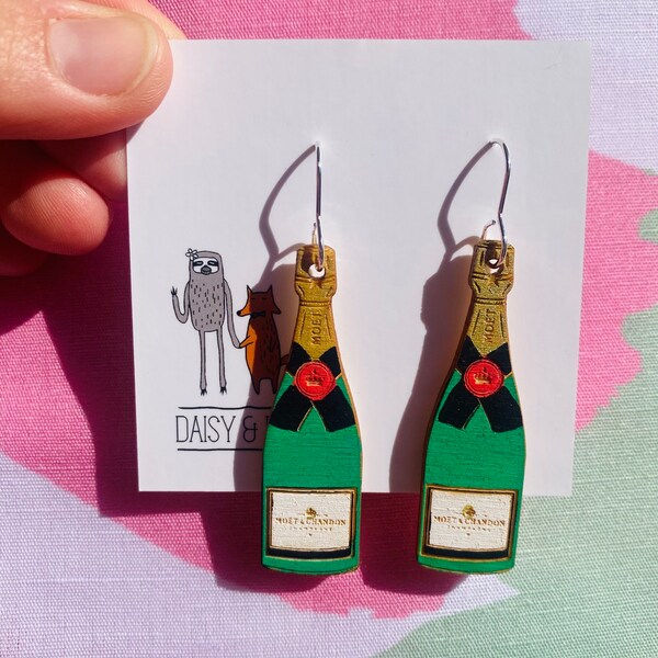 Wooden Moet Champagne earrings