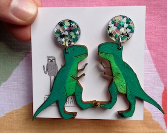 Wooden Dinosaur earrings