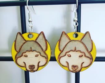 Wooden Husky earrings