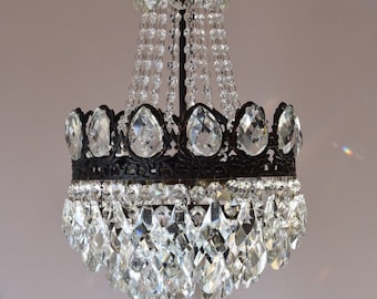 Home Living Chandelier, 1950's Light Antique French Vintage Crystal Chandelier Lamp Old Brass Lighting, FREE EXPEDITED SHIPPING Worldwide
