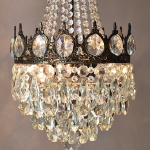 Bronzen vintage kristallen kroonluchter, antieke Franse vintage kristallen kroonluchterlamp, plafondverlichting, hanger WERELDWIJD GRATIS EXPRESS verzending