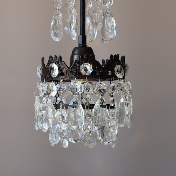 Vintage / Antique Ceiling Lighting,  French Mini Crystal Chandelier, Kitchen Lamp, Lighting  Pendant, Lights FREE EXPRESS Shipping WORLDWIDE
