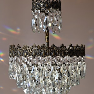 Empire Lustre Antique French Vintage Crystal Chandelier Large Lamp Old Art Nouveau Wedding Cake Lighting, FREE USA, INTERNATIONAL Shipping