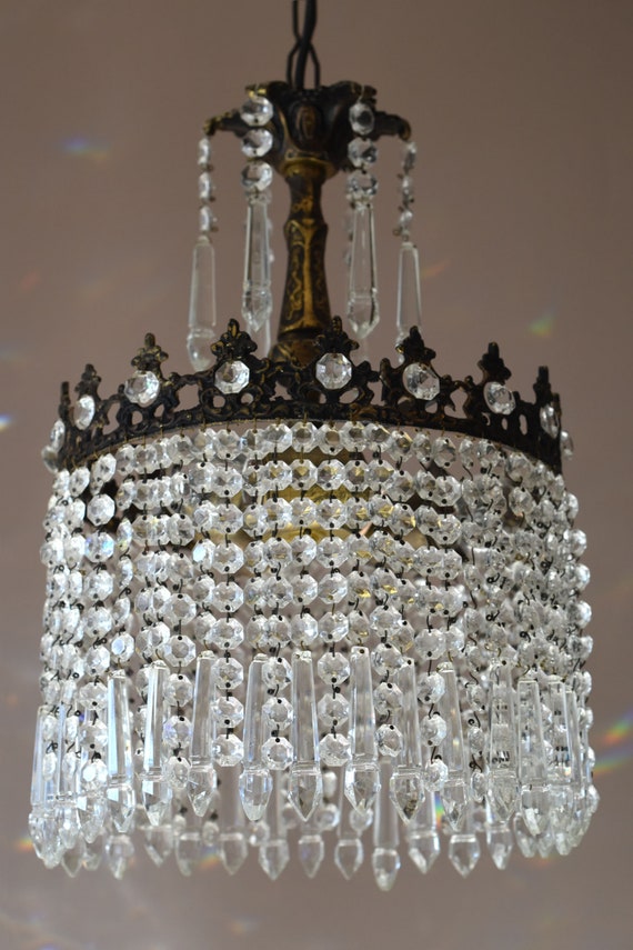 Shabby Chic Antique Vintage Crystal Chandelier Stunning Etsy
