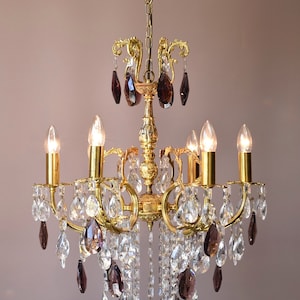 Original Antique French Style Mauve Crystal Chandelier, Vintage hallway light, Ballroom ceiling Lighting for home decor  interior decoration