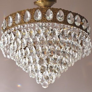 Semi Flush Antique Vintage Crystal Chandelier, Ceiling Brass Lighting, Wedding Bridal pendant, home Lamp interior decoration hallway Light