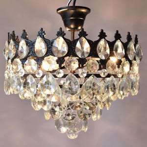 Antique brass chandelier, vintage crystal pendant, Lamp, Vintage crystal Chandelier, Low Ceiling Semi Flush crystal Pendant indoor light