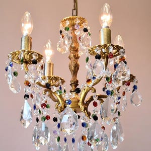 Multi colour crystal chandelier Antique Brass Pendant French Style Vintage Crystal Chandelier Hollywood Ballroom Candle ceiling Lighting