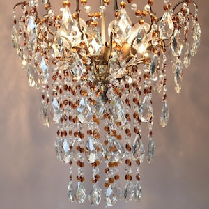 Caged Amber Chandelier Home ceiling Chandelier Brass crystal lighting lamp Antique French Style lighting Vintage crystal Chandelier Pendant