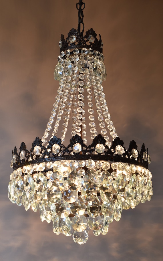 イギリス アンティーク シャンデリア 真鍮製 クリスタルガラス ヴィンテージ クリスタル シャンデリア、アンティーク 真鍮