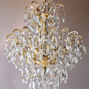 Ornate Vintage Crystal Chandelier, Antique style Ceiling Lighting, Wedding Bridal pendant, home Lamp interior decor hallway Brass Light