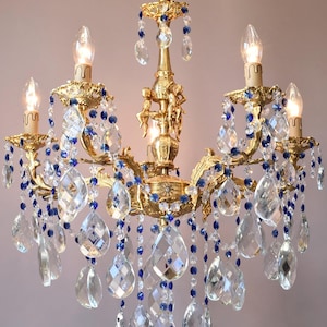 Blue crystal chandelier Antique Brass Pendant French Style Vintage Crystal Chandelier Hollywood Ballroom Candle ceiling Lighting Fixture