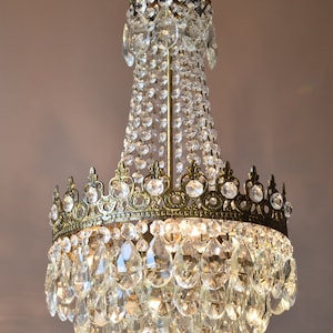 Empire Brass Vintage Crystal Chandelier, Lighting Antique Hanging Pendant French Vintage Crystal Chandelier, Spring Sale Chandelier Lamp