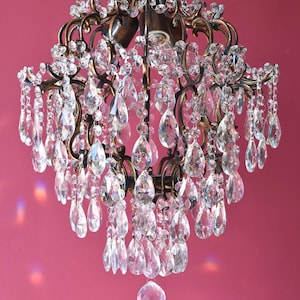 RARE Vintage Crystal Chandelier, Antique style Ceiling Lighting, Wedding Bridal pendant, home Lamp interior decor hallway Brass Light