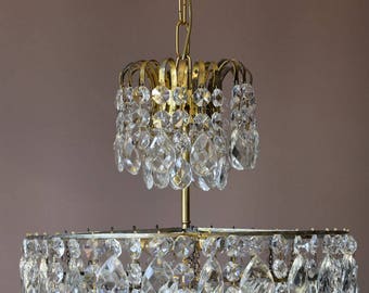 LARGE VINTAGE CRYSTAL Chandelier Original Antique Vintage Crystal Chandelier Brass lamp Pendant Antique Lighting Lamps Fittings Fixtures