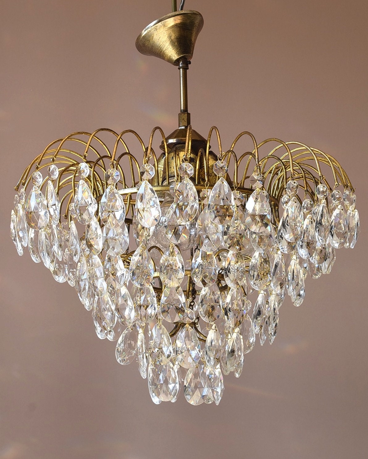 Flush Lighting Antique Brass Chandelier Vintage Crystal Chandelier