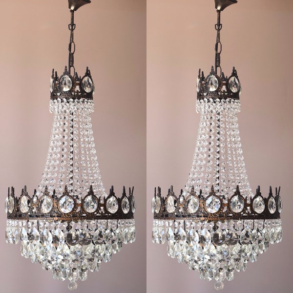 TWO EMPİRE CRYSTAL Chandeliers Matching vintage crystal Pendants Antique Style Chandeliers, Hall dining room Lamps Lighting, ceiling  Lights
