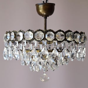 Antique brass chandelier, vintage crystal pendant, Lamp, Vintage crystal Chandelier, Low Ceiling Flush Hanging crystal Pendant indoor light