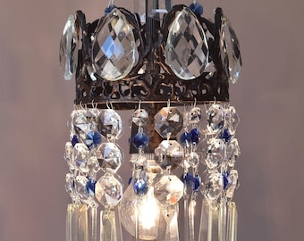 Elegant blue & clear crystal chandelier, antique style ceiling pendant, home indoor light fixture, Hallway kitchen island Bar Interior Lamp