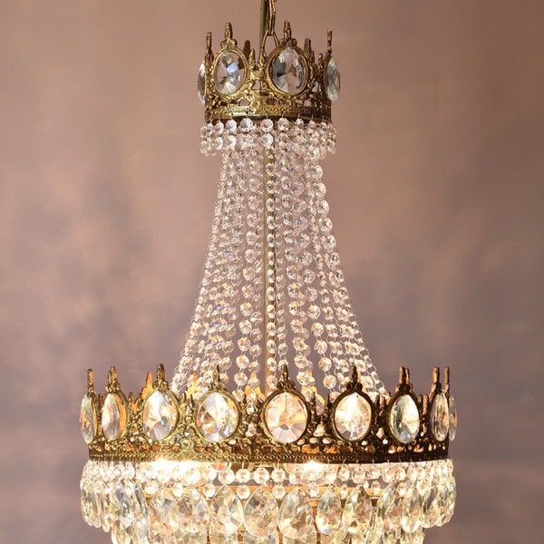 Empire vintage Lustre Crystal Chandelier Antique Brass Lighting Crystal light fixture ceiling pendant dining Lamp Lighting Indoor Pendant