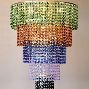 RARE Multi colour chandelier, Antique Brass crystal lighting, lamp Antique French Style lighting Vintage crystal Chandelier Pendant