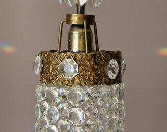 Mini Vintage Crystal Chandelier, Antique French Crystal Lamp,Wedding Lighting, Kitchen Pendant Brass Light,DUTY FREE [USA]