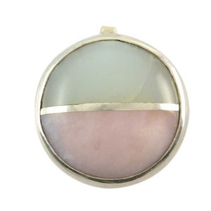 Chrysopras and Pink Opal dual tone sterling silver pendant
