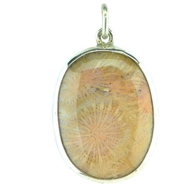 Fossilized Coral sterling silver pendant