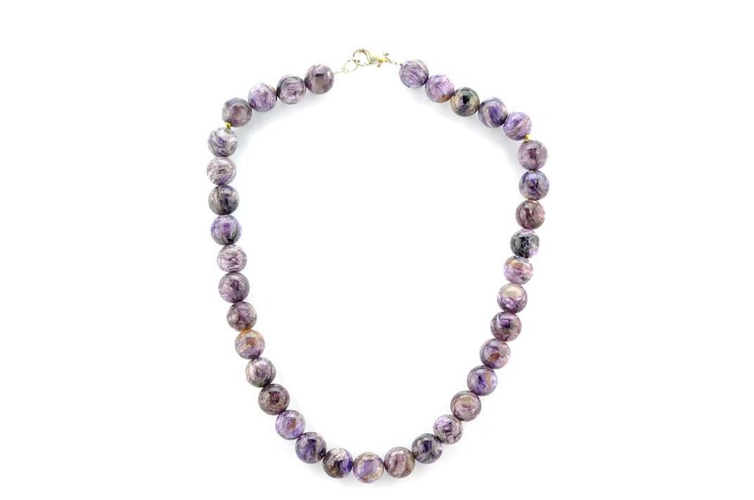 Collier 20 Perles Charoïte De Russie, Chaîne Acier Inoxydable - Femme (A Bijoux)