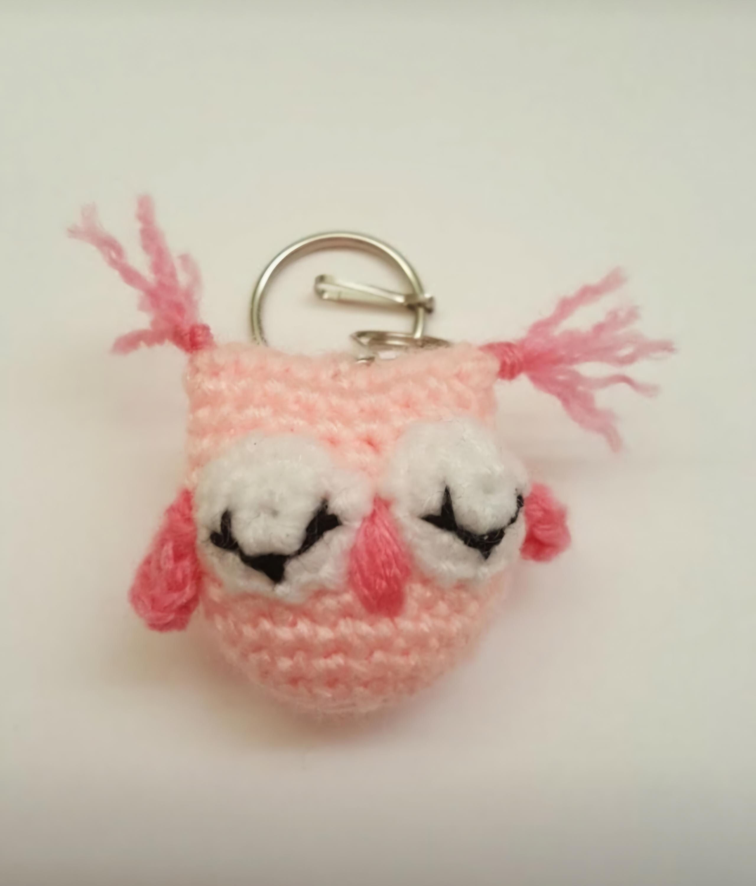 Handmade Crochet Owl Keychain, Cute Pink Owl Bag Charm, Animal Lover Gift, Kawaii Owl Keyring, Amigu