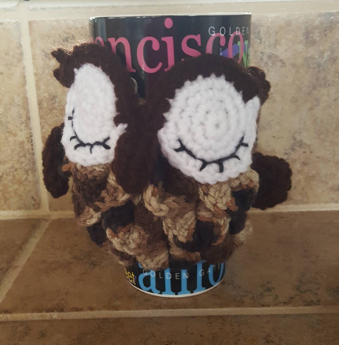 Brown Owl Mug Cover, Animal Mug Cover, Teacher's Gift, Personalized Owl, Owl Mug Warmer, Teacher